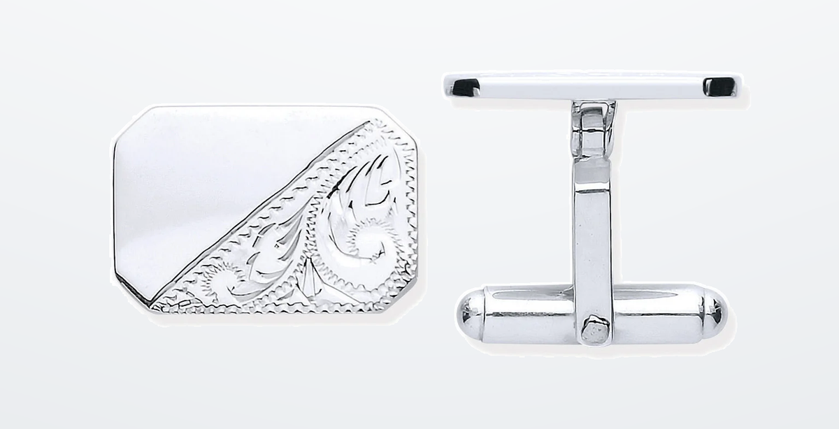 IT_ROLE:presentation_crop | Silver Plain & Engraved Rectangle Cufflinks
