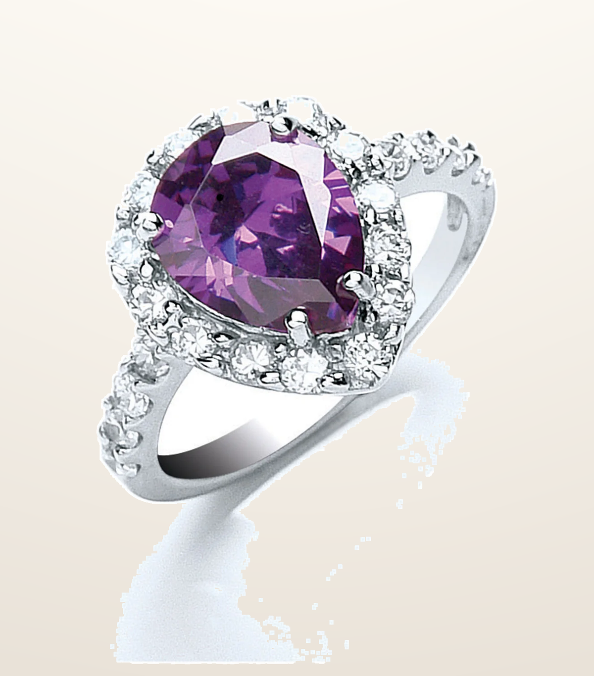 IT_ROLE:presentation_crop | Silver Purple & White Pear Cut Cubic Zirconia Ring