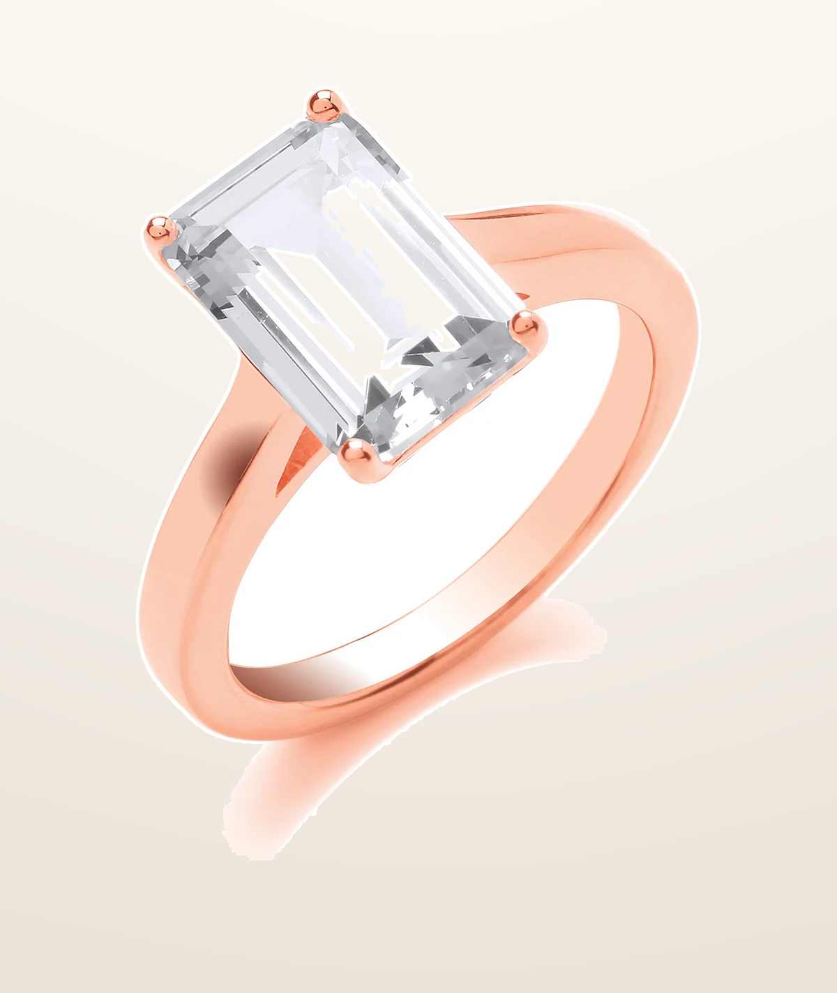 IT_ROLE:presentation_crop | Silver Rose Gold Plated Emerald Cut Solitaire Ring