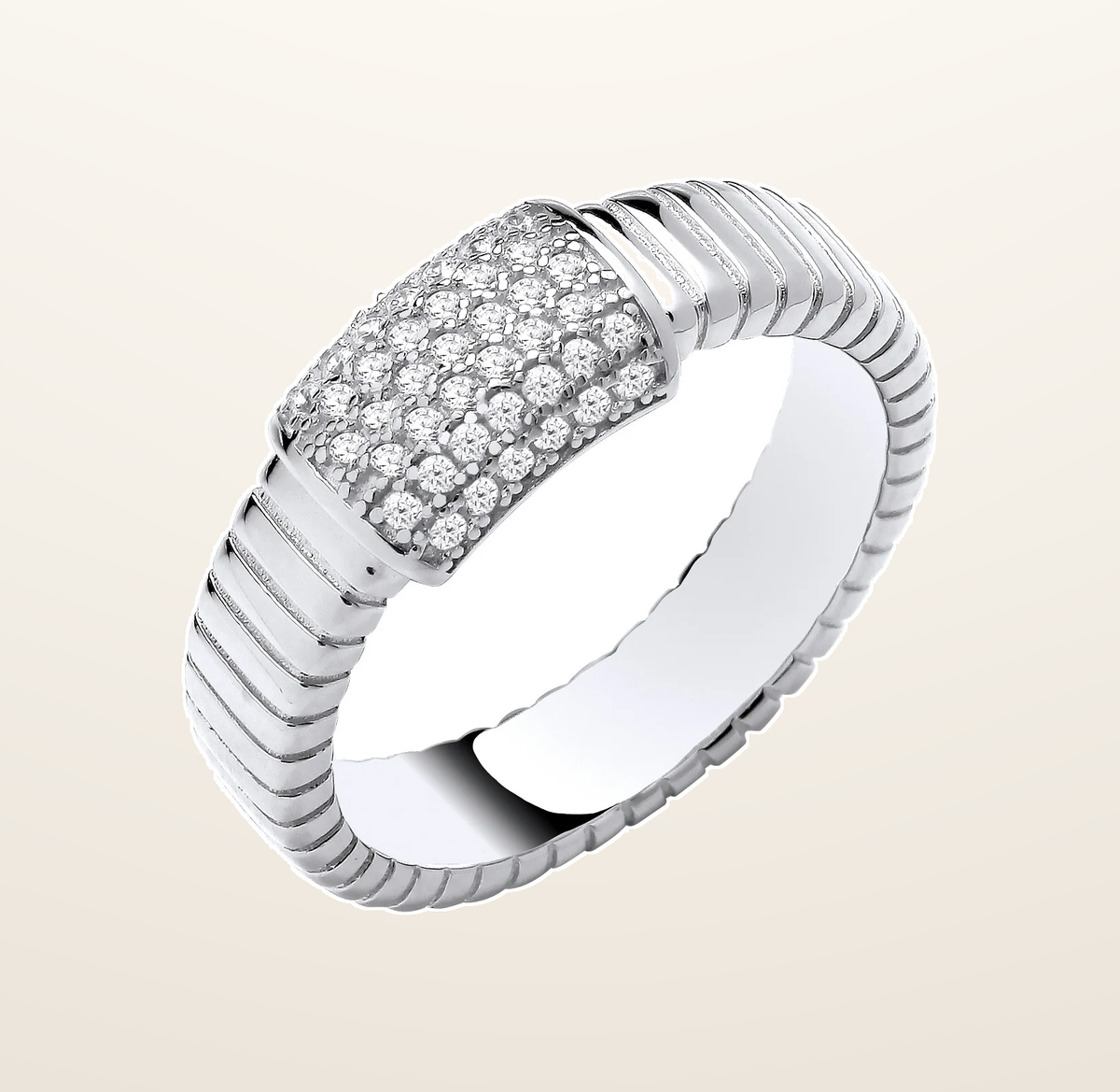 IT_ROLE:presentation_crop | Silver Ribbed Link with Cubic Zirconia ID Plate Ring
