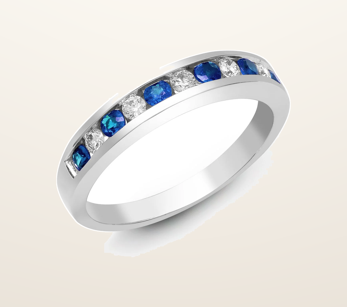 IT_ROLE:presentation_crop | 18ct White Gold Natural Diamond And Sapphire Channel Set Half Eternity