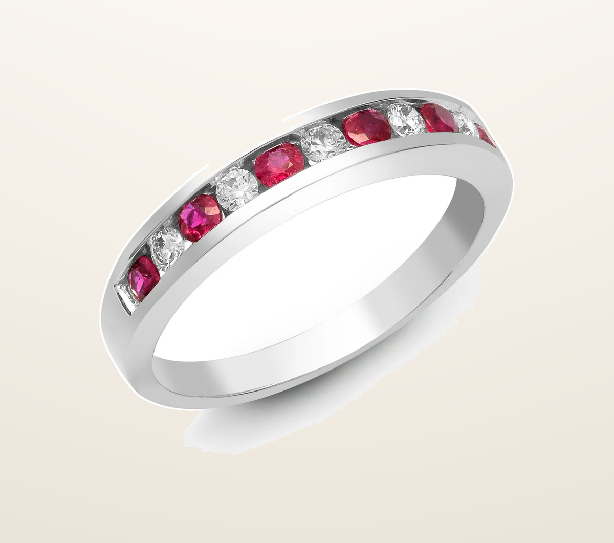 IT_ROLE:presentation_crop | 18ct White Gold Natural Diamond And Ruby Channel Set Half Eternity