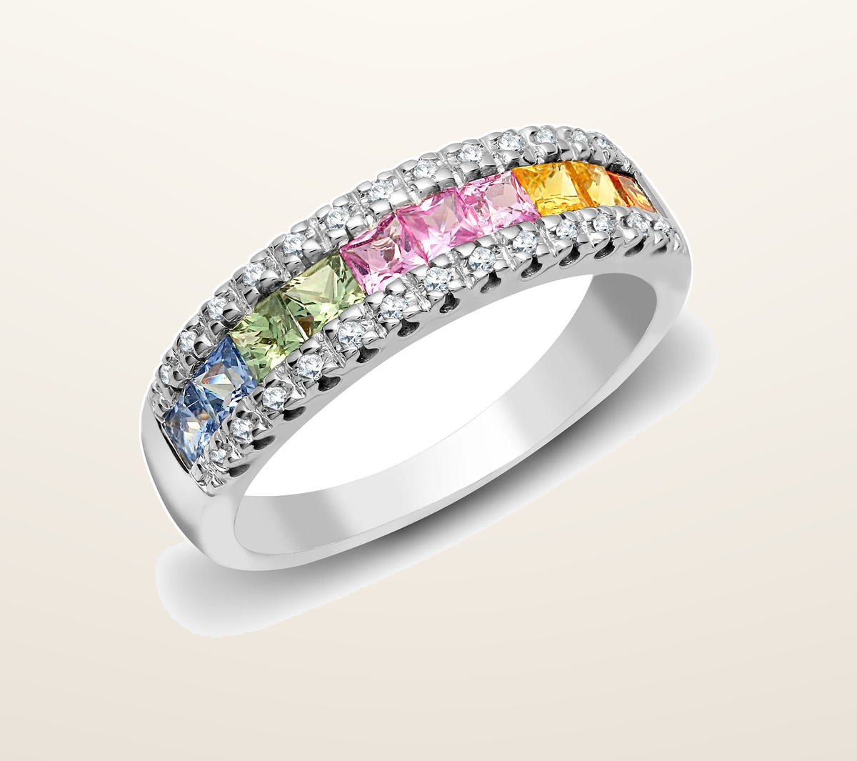 IT_ROLE:presentation_crop | 18ct White Gold Natural Diamond And Multi Coloured Sapphires Ring