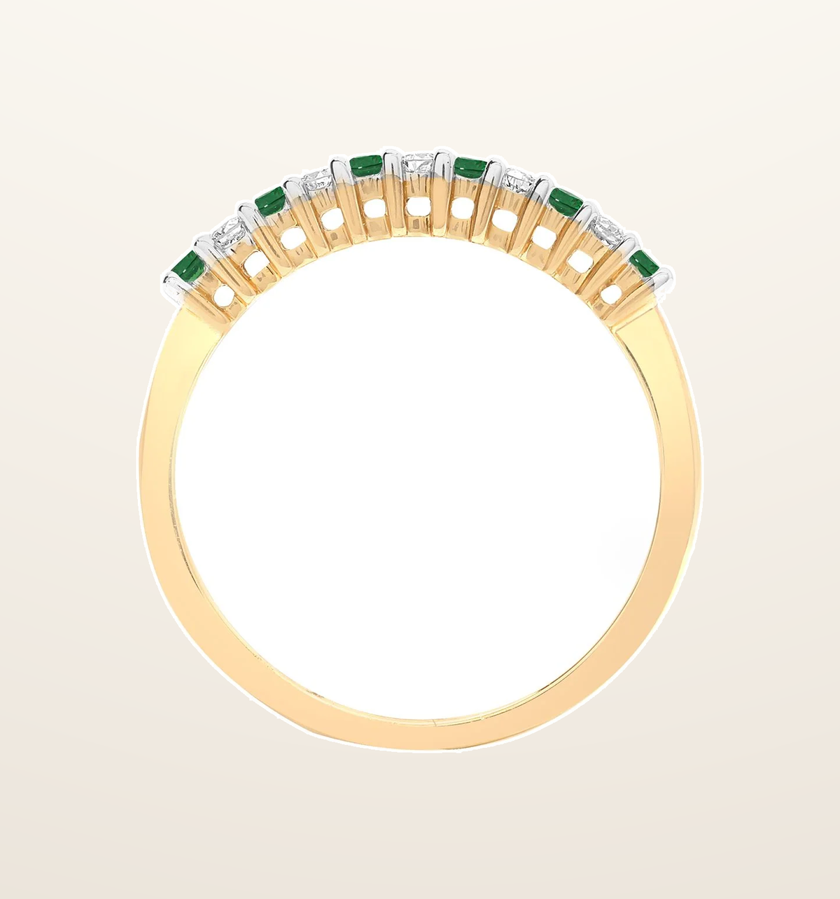 IT_ROLE:presentation_crop | 9ct Yellow Gold Natural Diamond 10pts & Emerald 15pts Half Eternity Ring
