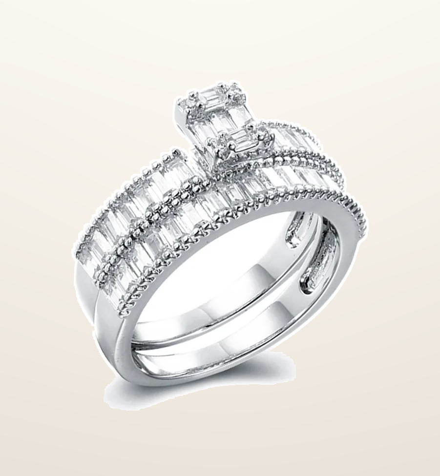 IT_ROLE:presentation_crop | 925 Silver Pear Emerald Cut and Half ET Set Rings