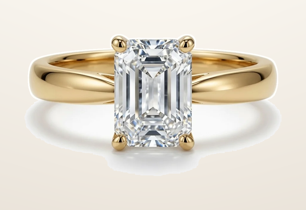 IT_ROLE:presentation_crop | 9ct Yellow Gold, 1.00ct Emerald Cut Cubic Zirconia Wed-fit Solitaire Ring