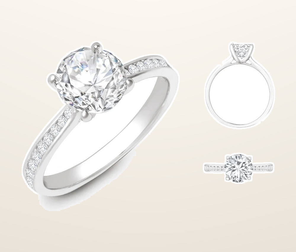 IT_ROLE:presentation_crop | Lab 18ct White Gold 0.13ct Diamond Channel-set Wed-fit Ring Mount + 0.25ct Diamond