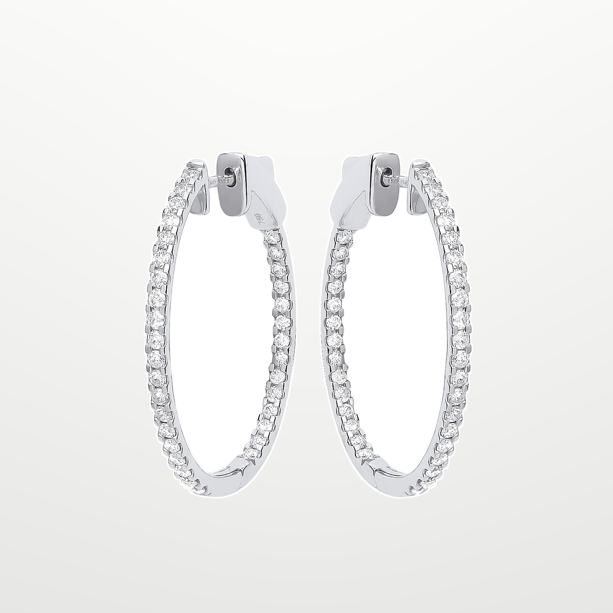 18ct White Gold 1.27ctw Diamond set Inside & Outside Oval Hoops – studio view – Imperial Time