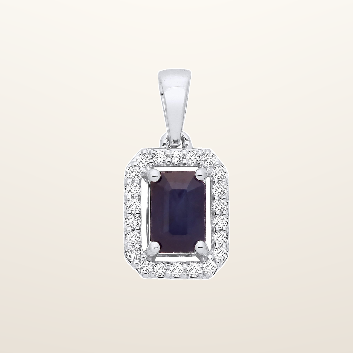 18ct White Gold 0.10ctw Diamond & 0.65ctw Sapphire Pendant – studio view – Imperial Time