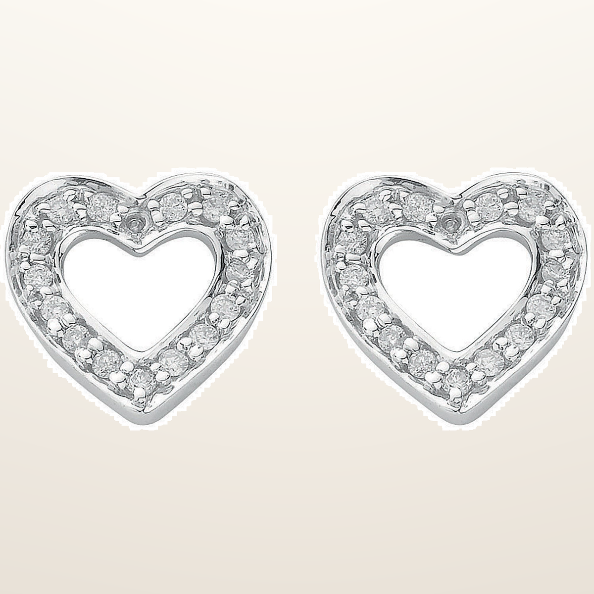 18ct White Gold 0.18ct Diamond Heart Stud Earrings – studio view – Imperial Time