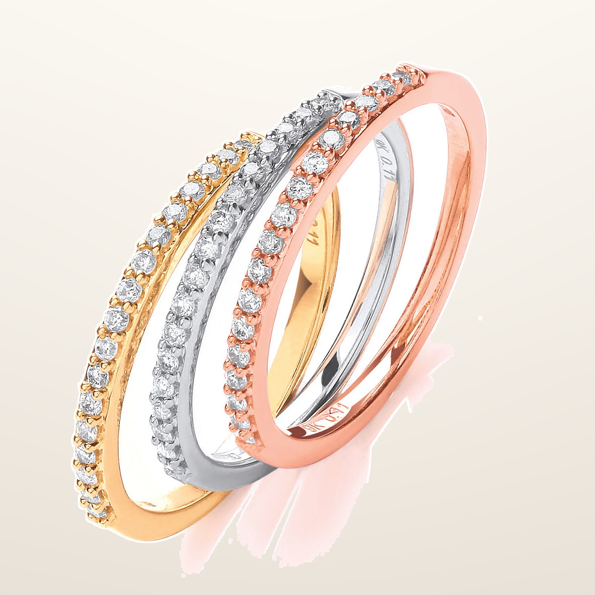 IT_ROLE:studio_clean | 9ct White,Yellow & Rose Gold 0.33ct Diamond Half Eternity Ring Set