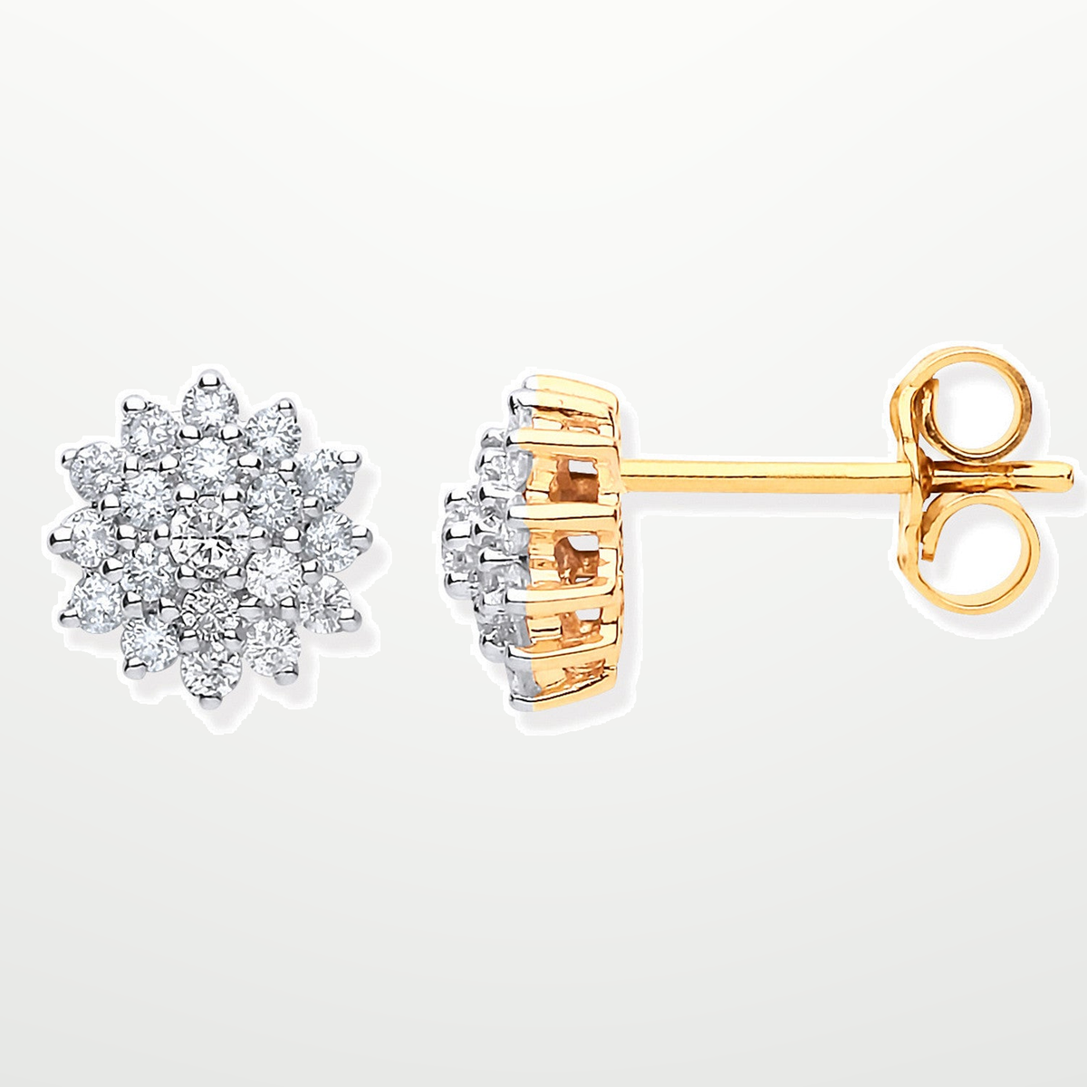 9ct Yellow Gold 0.50ct Diamond Cluster Stud Earrings – studio view – Imperial Time