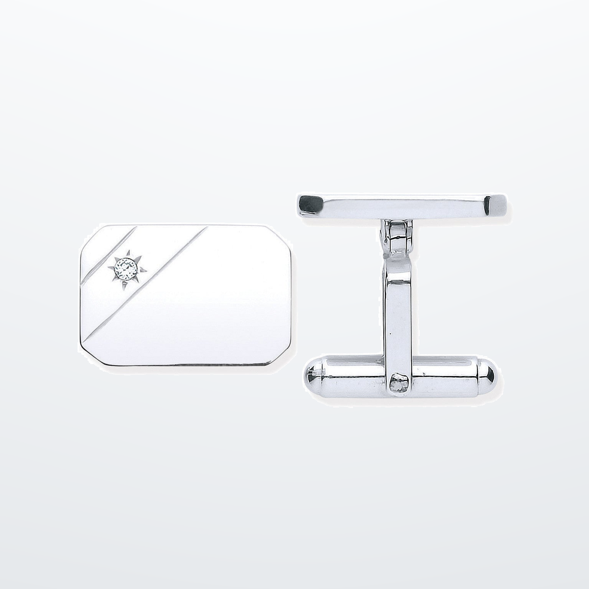 Silver Cubic Zirconia, Rectangle, Soft Edge Cufflinks – studio view – Imperial Time