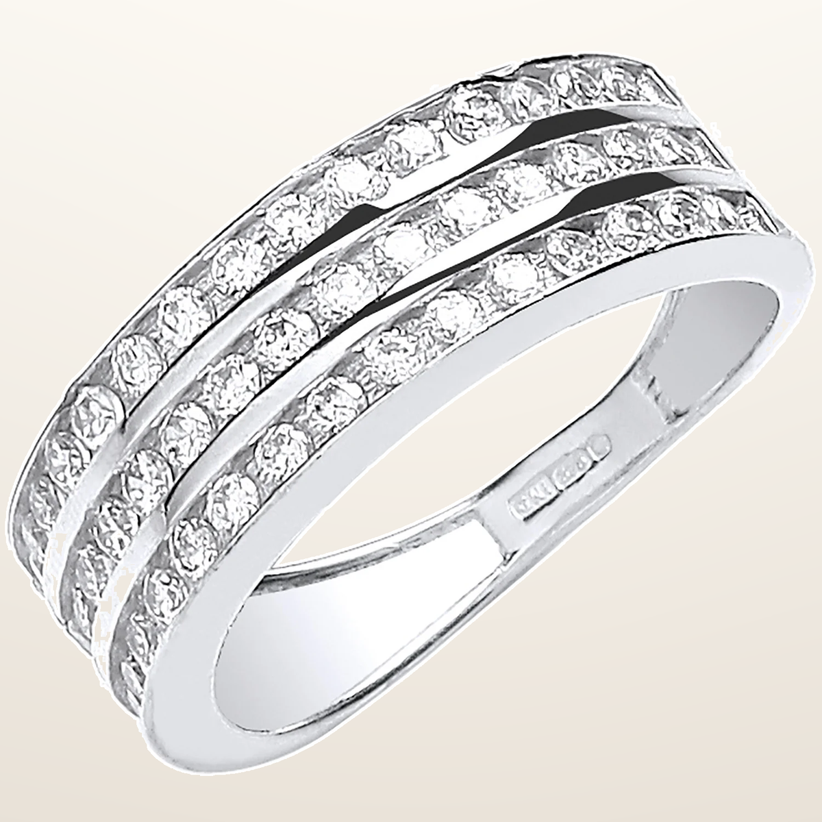 IT_ROLE:studio_clean | White Gold Ladies Three Row Cubic Zirconia Ring