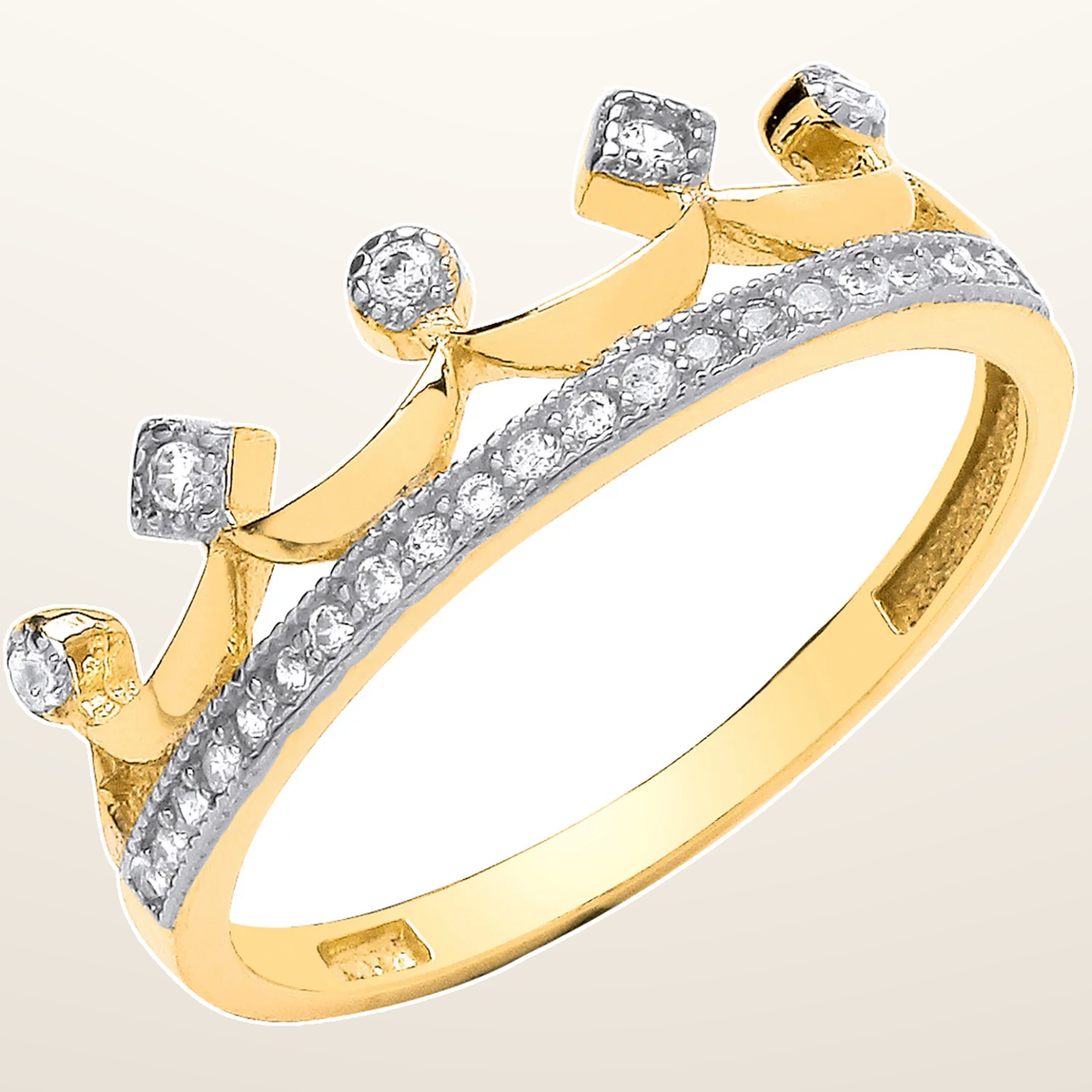 IT_ROLE:studio_clean | Yellow Gold Crown Cubic Zirconia Ring