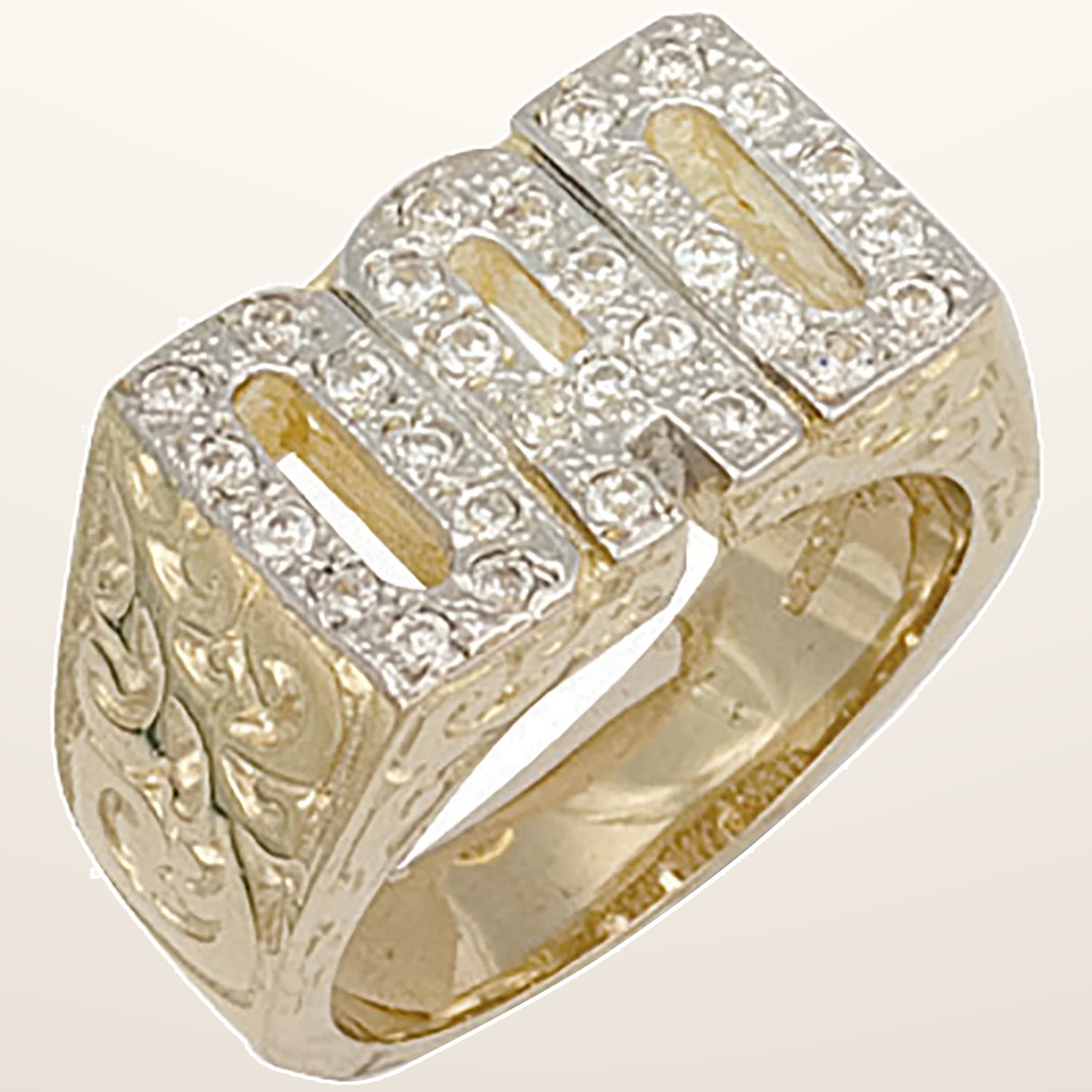 IT_ROLE:studio_clean | Yellow Gold Cubic Zirconia Barked Sides Dad Ring