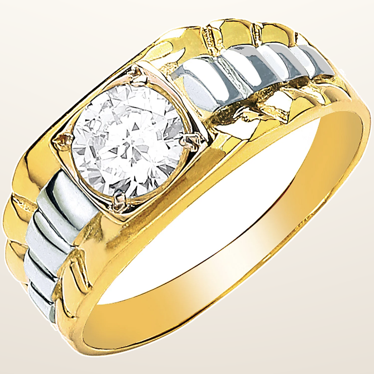 IT_ROLE:studio_clean | Yellow Gold Gents Square Top Cubic Zirconia Two Colour Ring