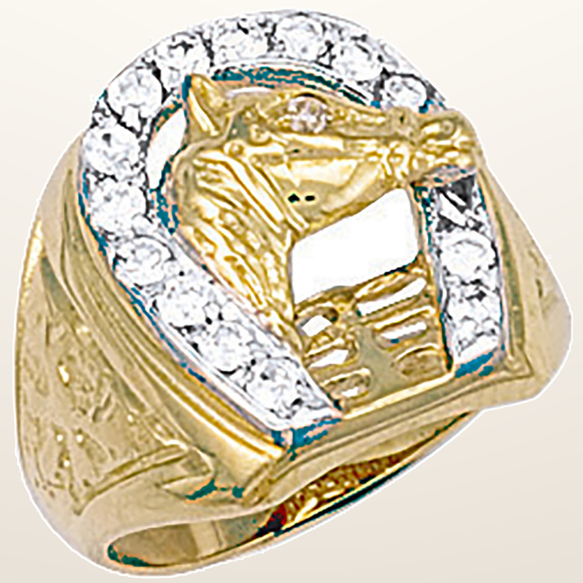 IT_ROLE:studio_clean | Yellow Gold Horse Shoe & Head Cubic Zirconia Ring