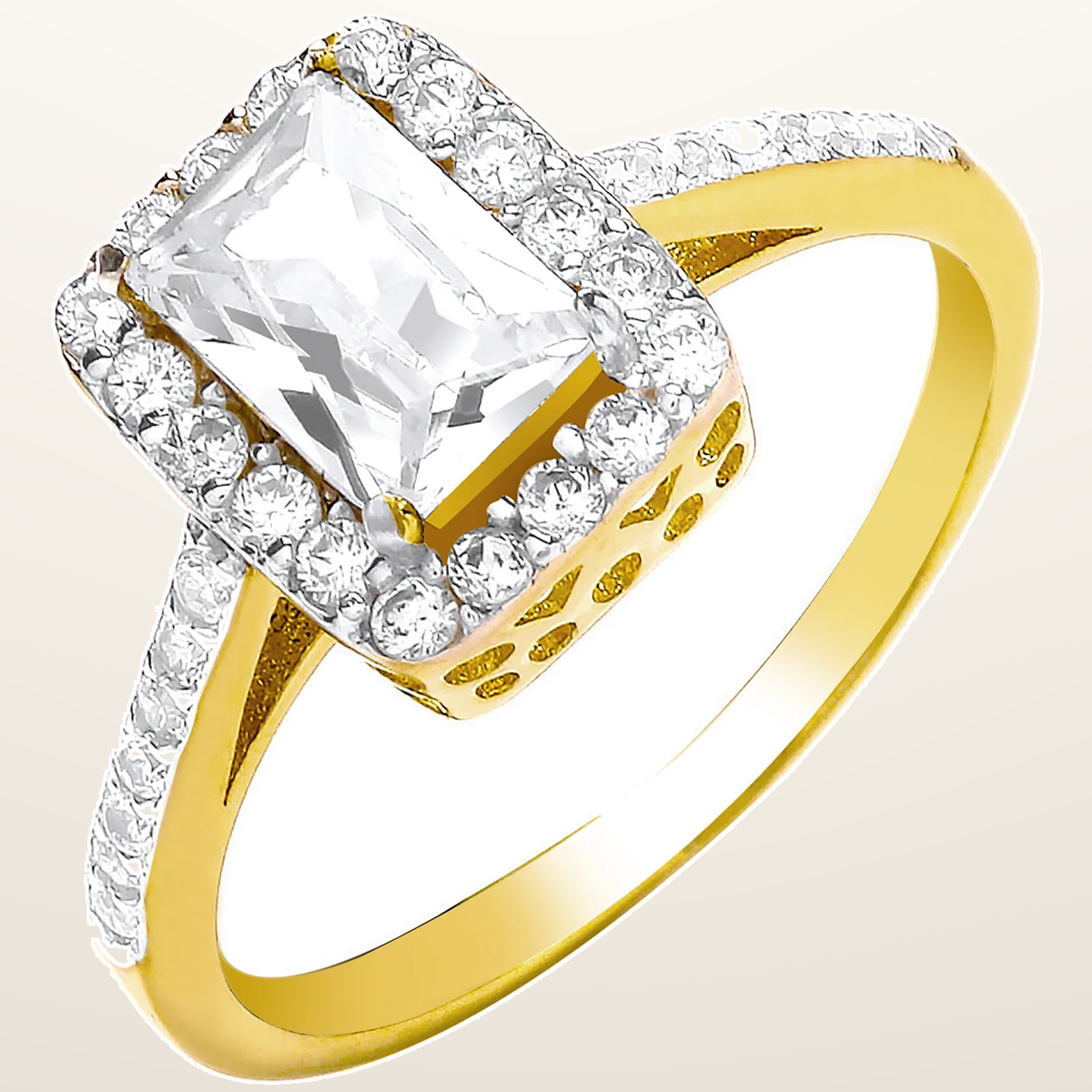 IT_ROLE:studio_clean | Yellow Gold Ladies Emerald Centre Cubic Zirconia Ring