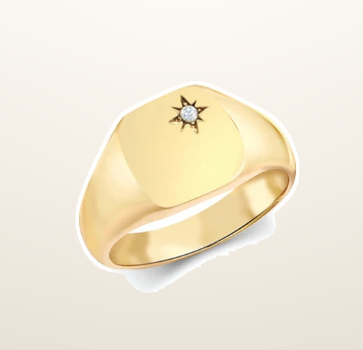 IT_ROLE:studio_clean | 9ct Yellow Gold 0.06cts Diamonds Star-set Cushion Signet Ring