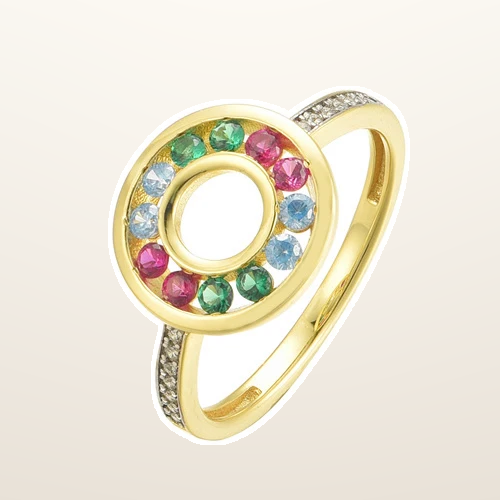 IT_ROLE:studio_clean | 925 Siver 14ct Gold Plated Multo Col Cubic Zirconia Set Circle of Life Ring