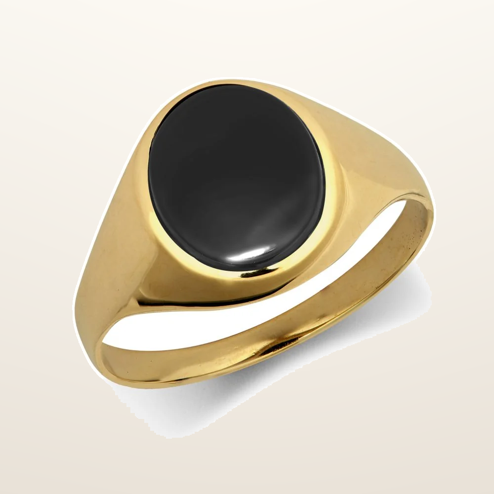 IT_ROLE:studio_clean | 9ct Yellow Gold Oval Shaped 10x12 Onyx Ring