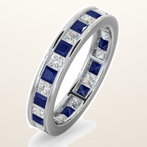 IT_ROLE:studio_clean | Platinum Channel Set Princess Cut Full Eternity Ring Natural Diamond 0.50ct Saph 0.70ct G VS