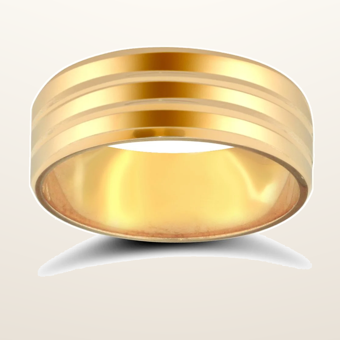 IT_ROLE:studio_clean | 9ct Yellow Gold Standard Weight Flat Court Profile Double Groove Wedding Ring