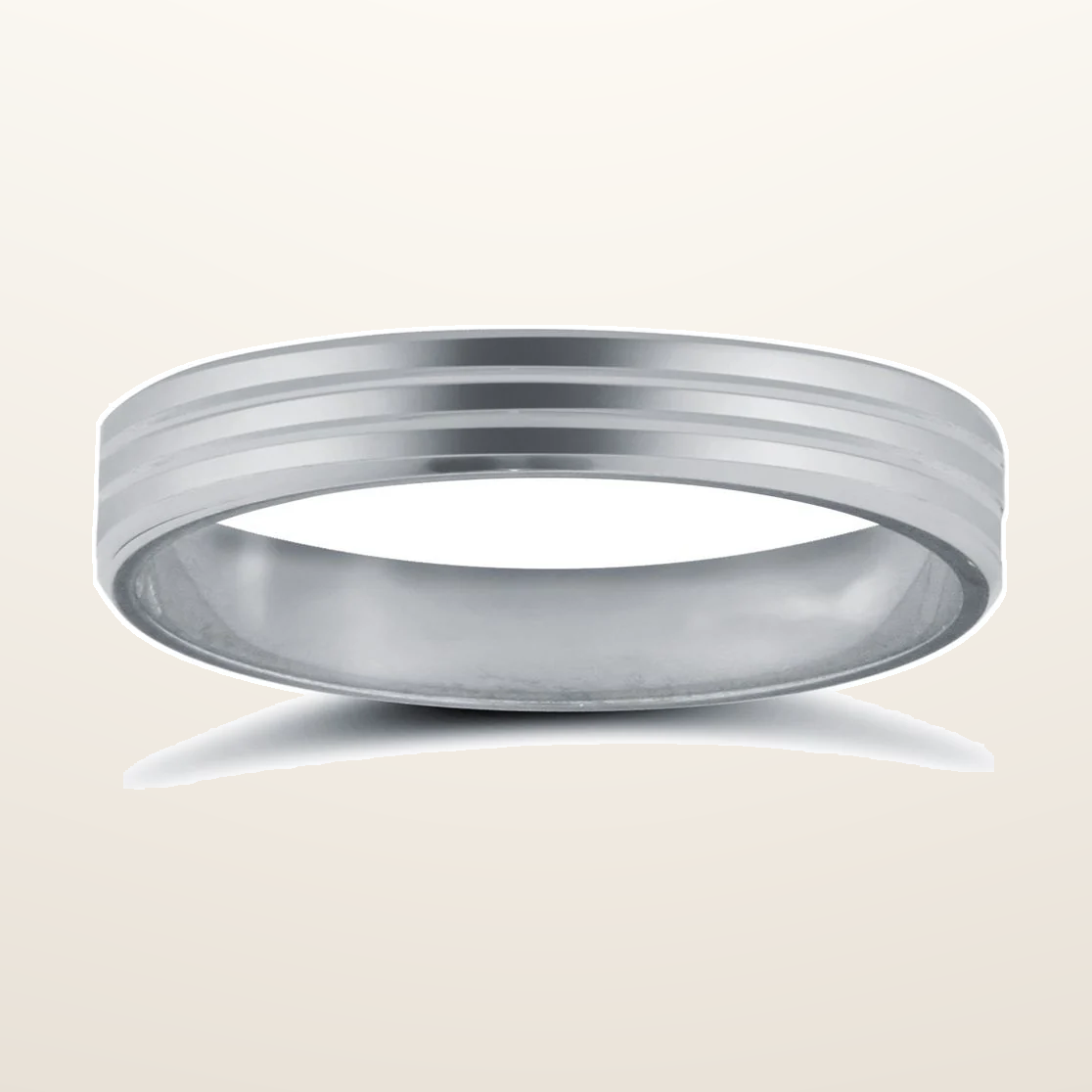 IT_ROLE:studio_clean | 9ct White Gold Standard Weight Flat Profile Double Groove Wedding Ring