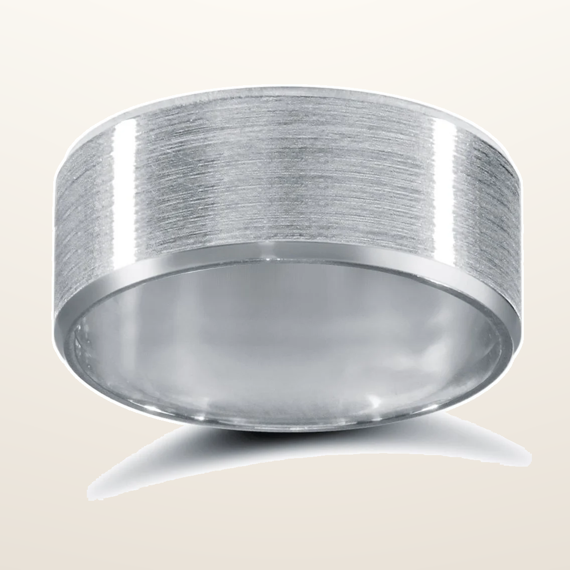 IT_ROLE:studio_clean | 9ct White Gold Standard Weight Flat Profile Satin and Bevelled Edge Wedding Ring