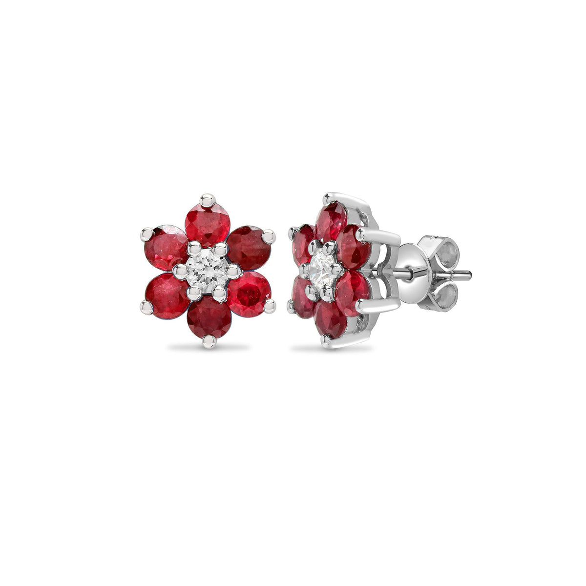 18ct White gold Natural Diamond 21pt and ruby 1.80ct stud earrings. (18E242) – product view
