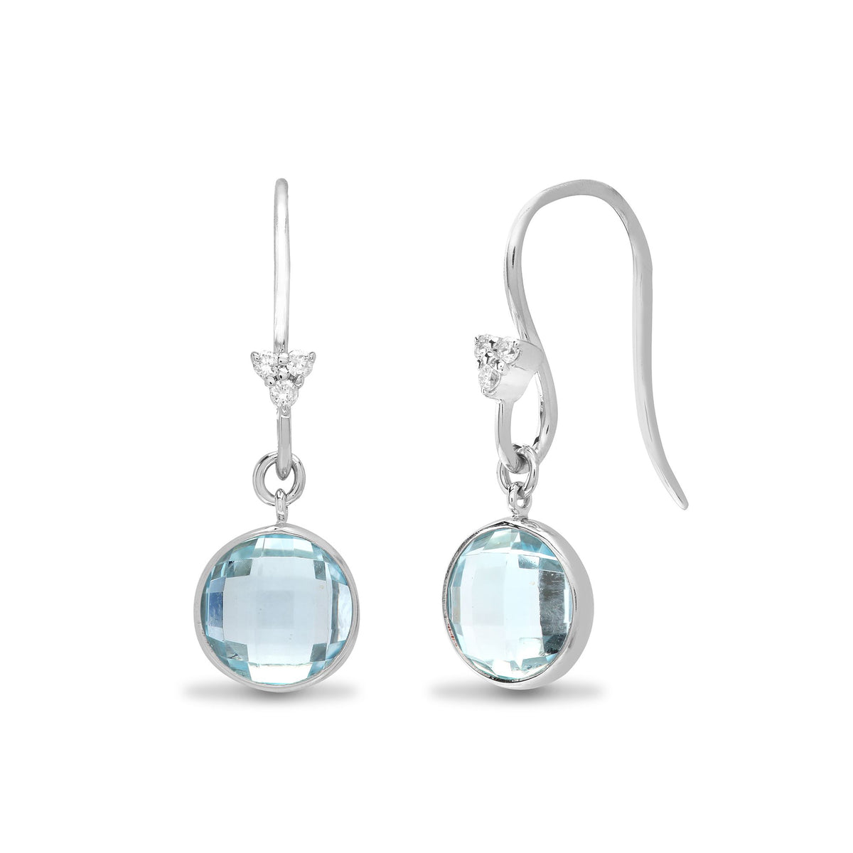 18ct White gold Natural Diamond 5pt and blue topaz 3.30ct earrings with a shepherds hook fixing. (18E256) – product view