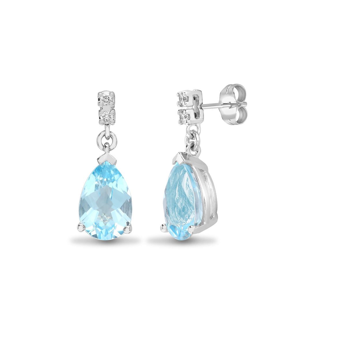 18ct White gold Natural Diamond 5pt and blue topaz 3.03ct drop stud earrings. (18E267) – product view