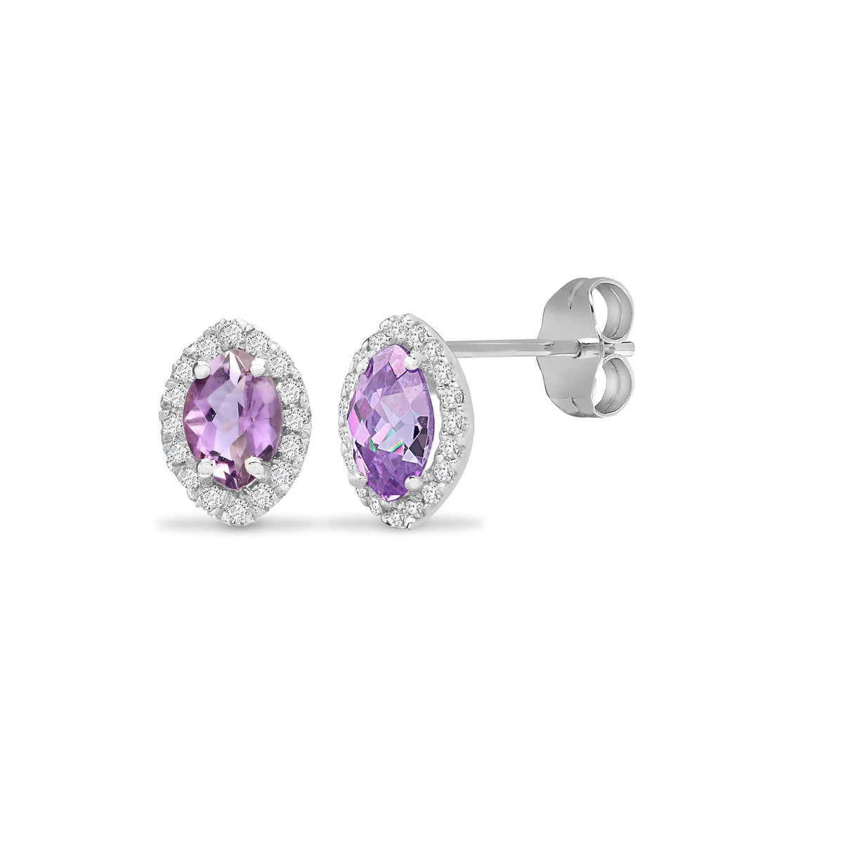 Ohrstecker aus 18 Karat Weißgold mit natürlichen Diamanten (15 Punkt) und Amethysten (1,07 Karat).