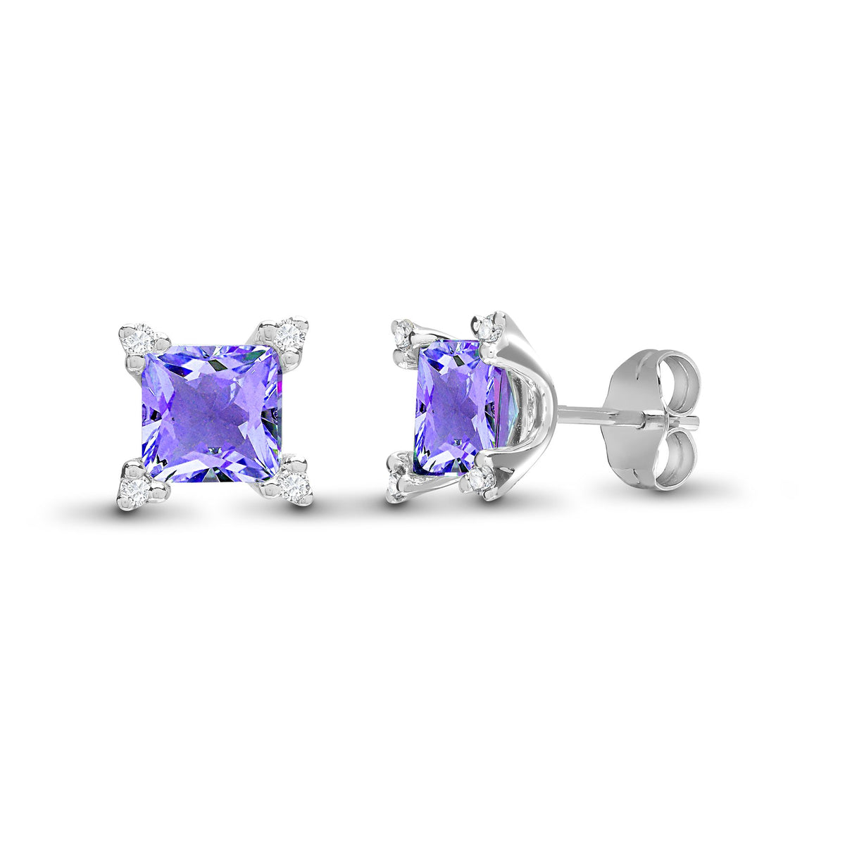 Ohrstecker aus 18 Karat Weißgold mit natürlichen Diamanten (10 Punkt) und Amethyst (2,09 Karat).