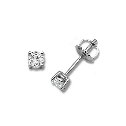 Ohrstecker aus 18 Karat Weißgold, mit Krallenfassung, 0,20 Karat natürlichen Diamanten und Schraubverschluss