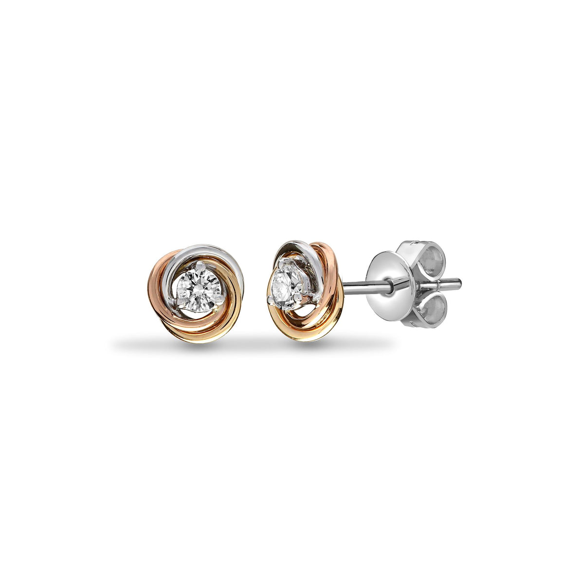 18ct 3 Colour 0.20ct Natural Diamond Knot Stud Earrings