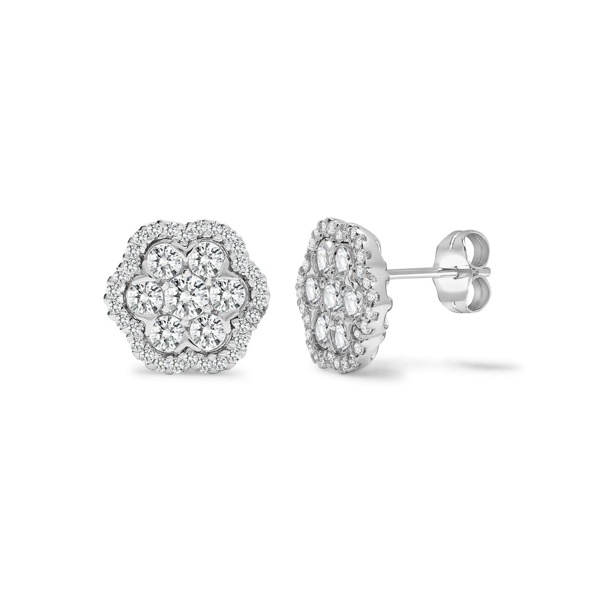 18 Karat Weißgold Ohrstecker mit 1,26 Karat natürlichen Diamanten im Cluster-Design