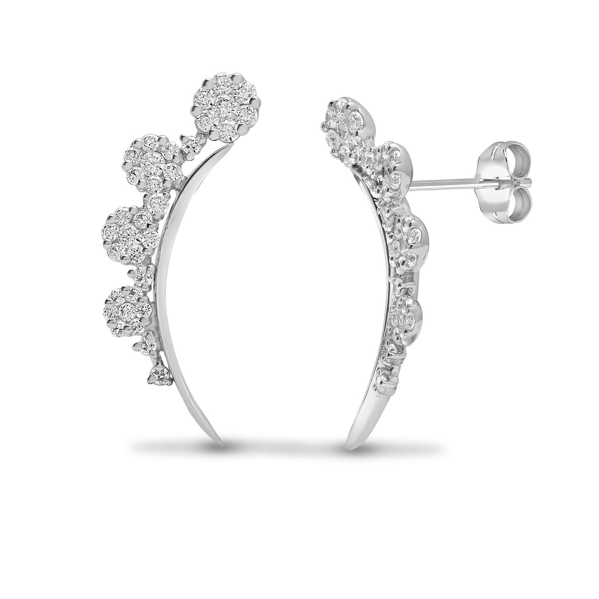 18ct White 1.27ct Natural Diamond Cluster Earrings