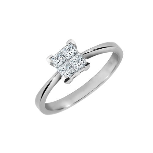 Ring aus 18 Karat Weißgold mit 4 Diamanten im Princess-Schliff, zus. 0,25 Karat