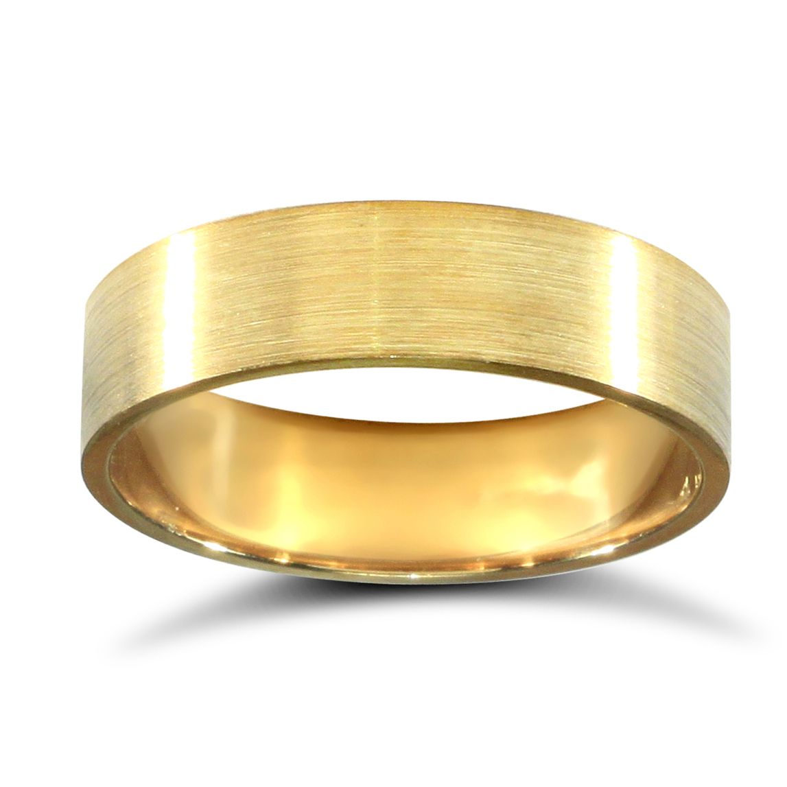 Ehering aus 9 Karat Gelbgold, Standardgewicht, flaches Profil, satiniert