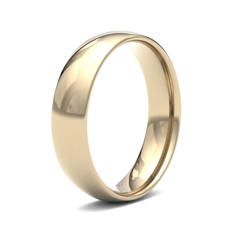 9 Karat Gelbgold 5mm leichter Ehering mit abgerundeter Innenseite und Hochglanzpolitur