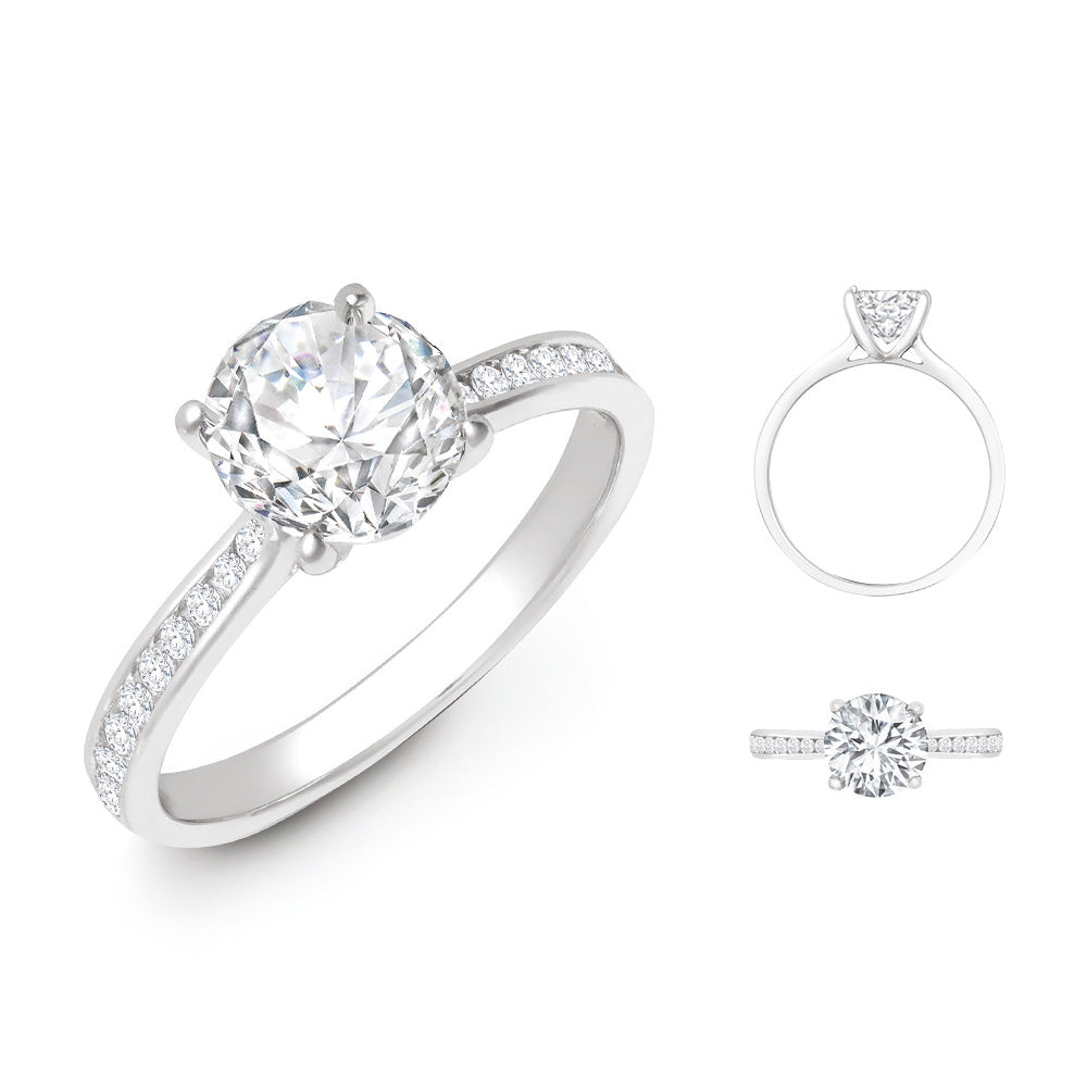 18ct White Gold 0.13ct Natural Diamond Channel-set Wed-fit Ring Mount + 0.25ct Diamond