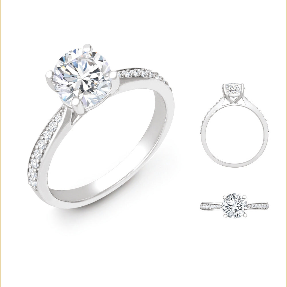 18ct White Gold 0.12ct Natural Diamond Pav?-set Wed-fit Ring Mount + 0.25ct Diamond