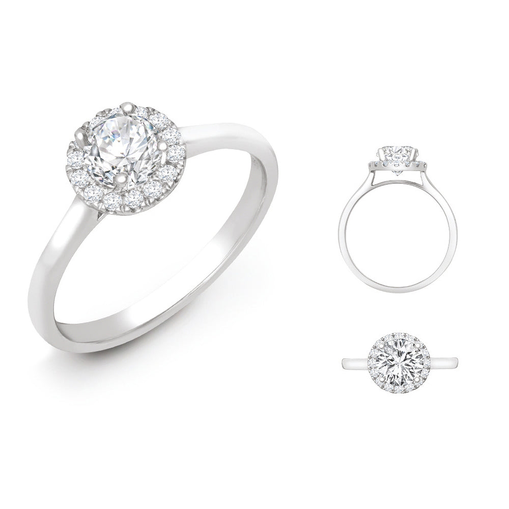 18ct White Gold 0.08ct Natural Diamond Micro-set Halo Wed-fit Ring Mount + 0.25ct Diamond