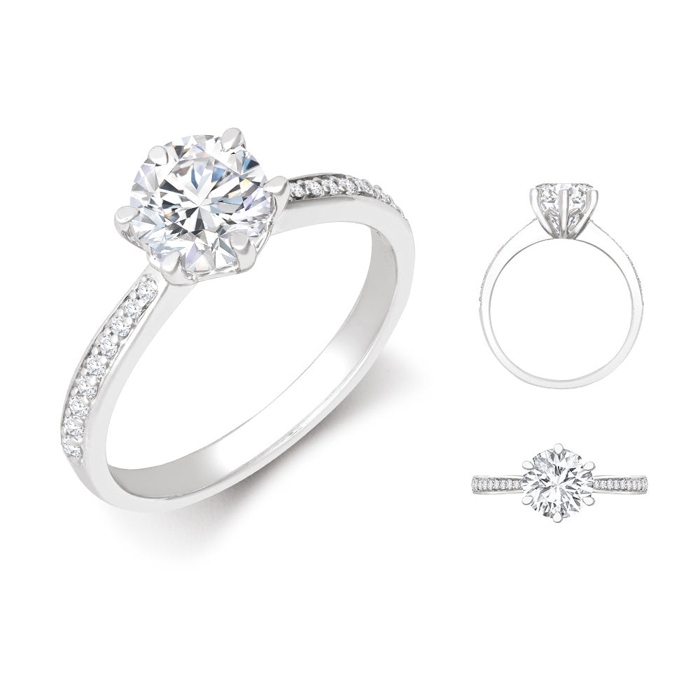 18ct White Gold 0.24ct Natural Diamond Pav?-set 6-claw Ring Mount + 0.25ct Diamond