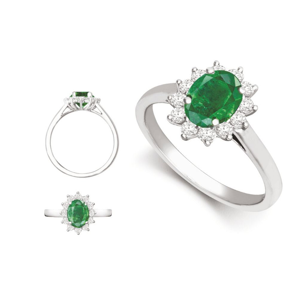 18 Karat Gelbgold 0,35 Karat Naturdiamant Krappenfassung Cluster Halo Oval Ring - fasst 7x5mm Aquamarin 0,75 Karat