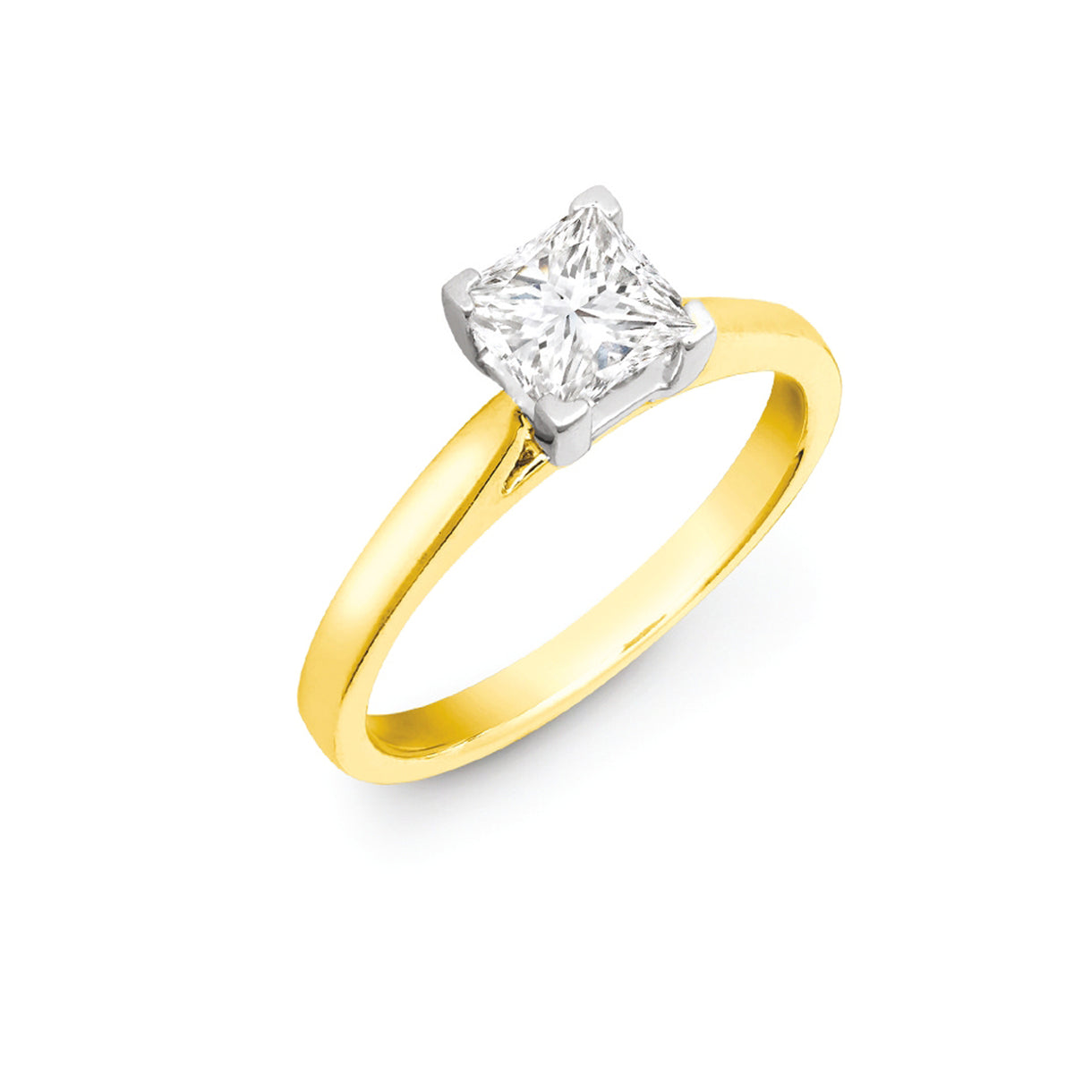 Anello in oro giallo 18ct con diamante naturale taglio principessa da 25 punti a solitario e vestibilità per matrimonio