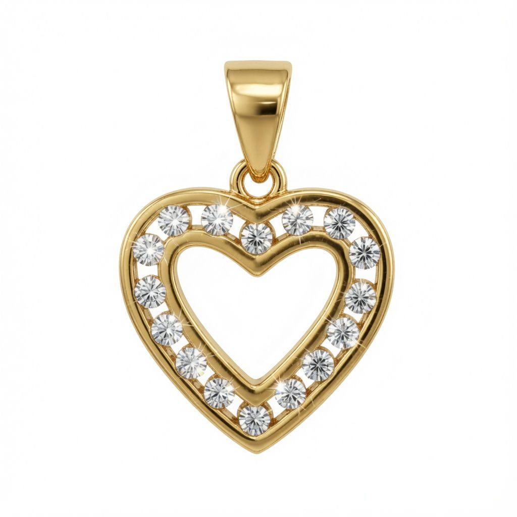 925 Sterling Silver 14k Gold Plated Cubic Zirconia Set Heart Pendant