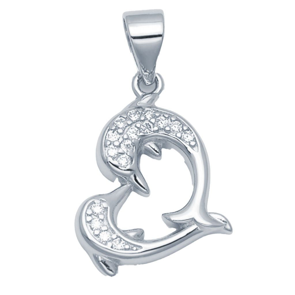 925 Sterling Silver Cubic Zirconia Dolphin Heart Pendant